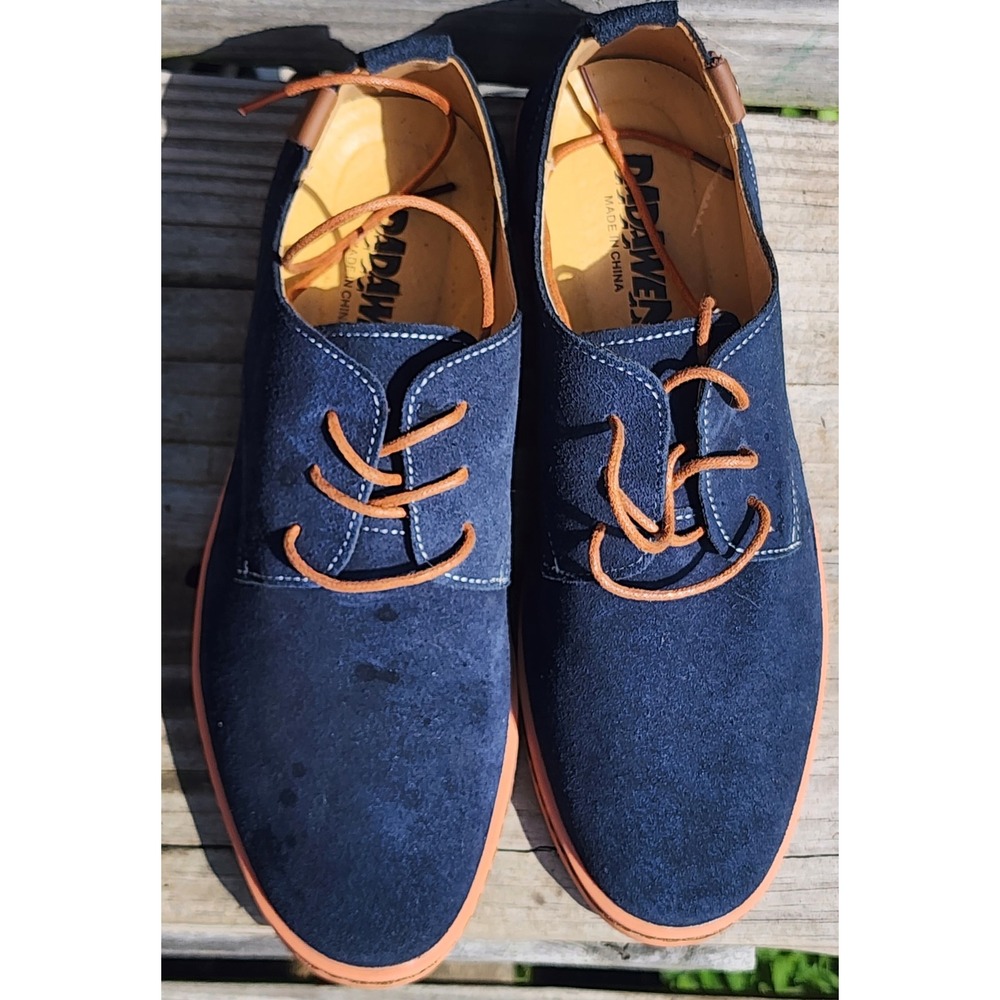 Dadawen Mens Navy Blue Suede Oxford Shoes Orange Sole Lace Up Size 42 Round Toe - Picture 3 of 7
